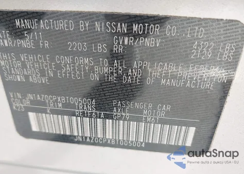 2011 Nissan Leaf Sl from USA, damaged, VIN JN1AZ0CPXBT005004